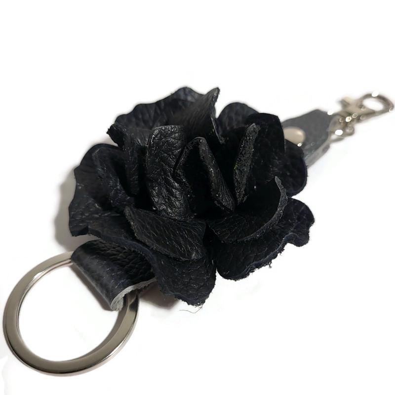 Black Leather Rose Keychain – Personalized Unique Handmade Flower Charm for Keys &amp; Bags