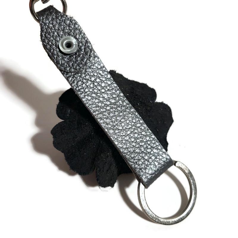Black Leather Rose Keychain – Personalized Unique Handmade Flower Charm for Keys &amp; Bags