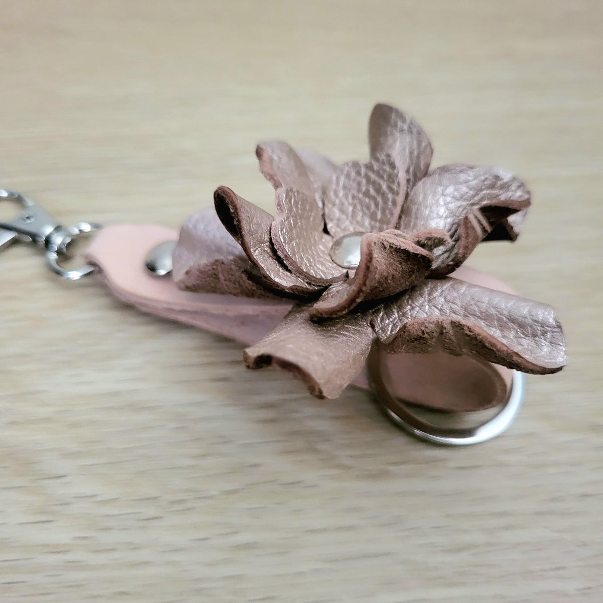 Golden  Leather Rose Keychain – Personalized Unique Handmade Flower Charm for Keys &amp; Bags