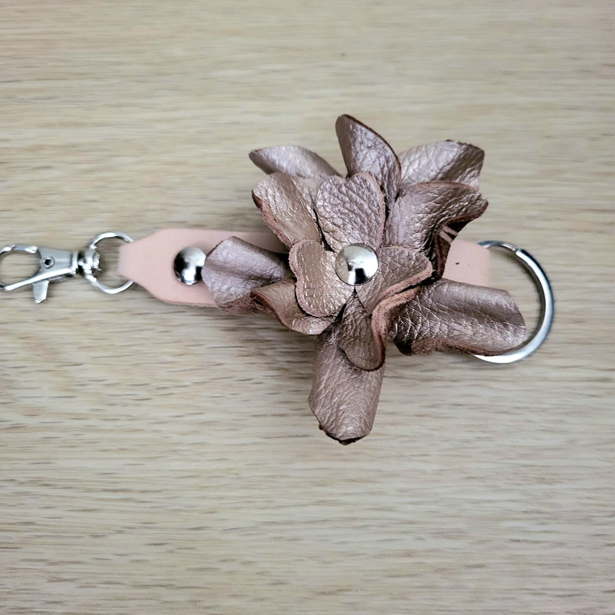 Golden  Leather Rose Keychain – Personalized Unique Handmade Flower Charm for Keys &amp; Bags