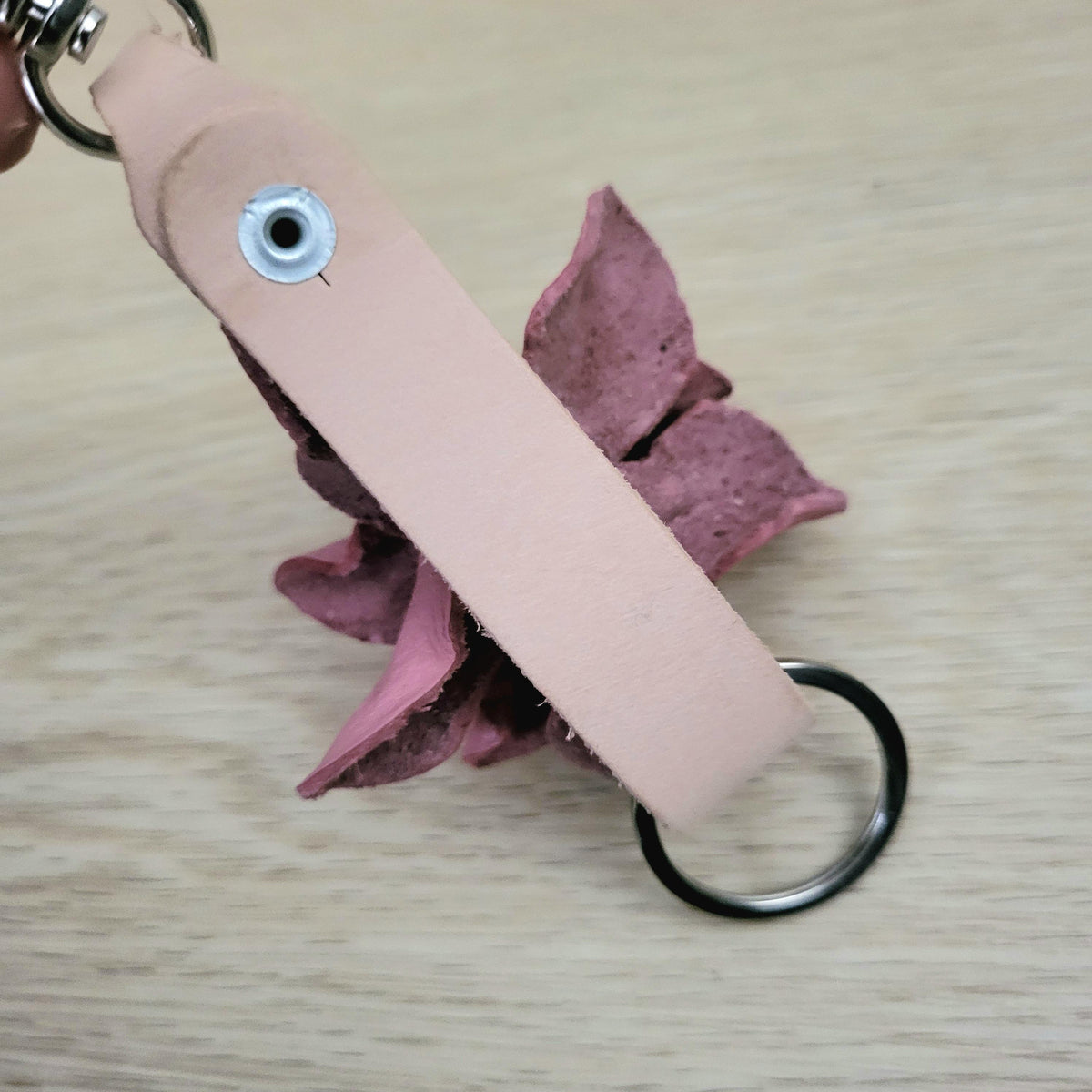Pink Leather Rose Keychain – Personalized Unique Handmade Flower Charm for Keys &amp; Bags