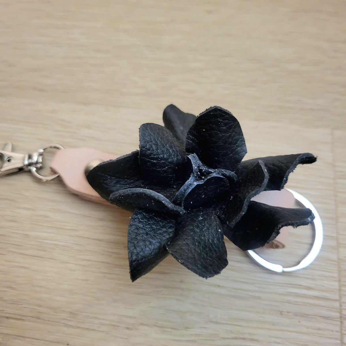 Pink Leather Rose Keychain – Personalized Unique Handmade Flower Charm for Keys &amp; Bags