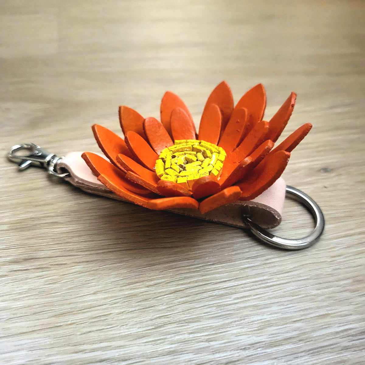 Leather Sunflower Keychain Bag Charm Gift for Women, Handcrafted,  Personalized