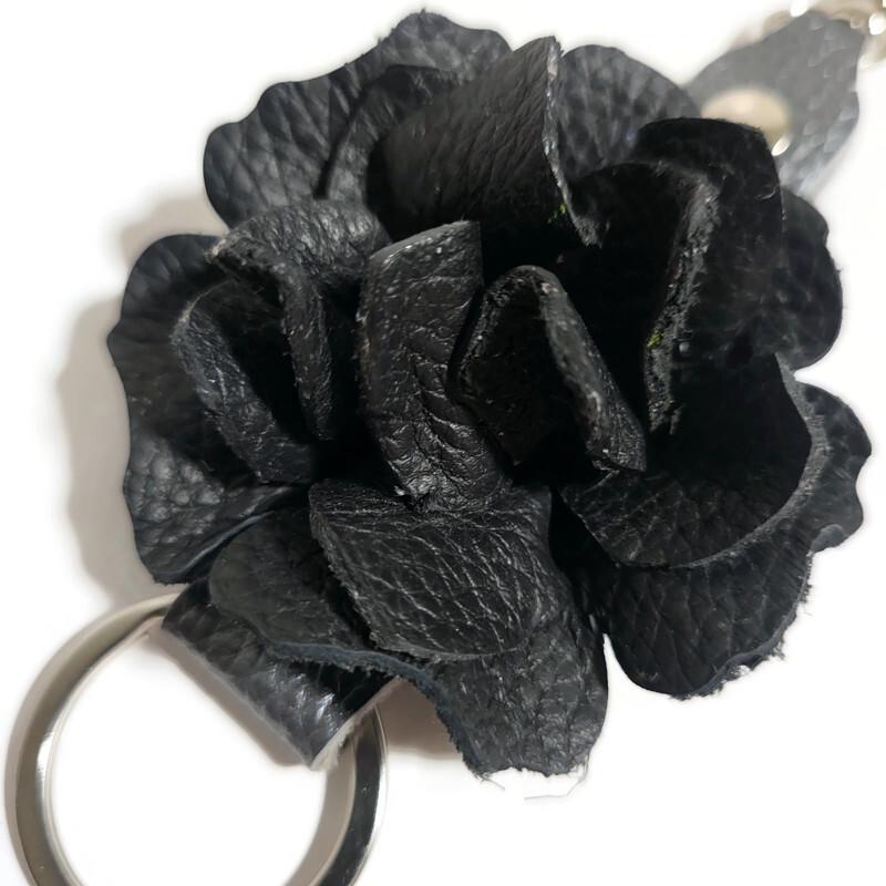 Black Leather Rose Keychain – Personalized Unique Handmade Flower Charm for Keys &amp; Bags