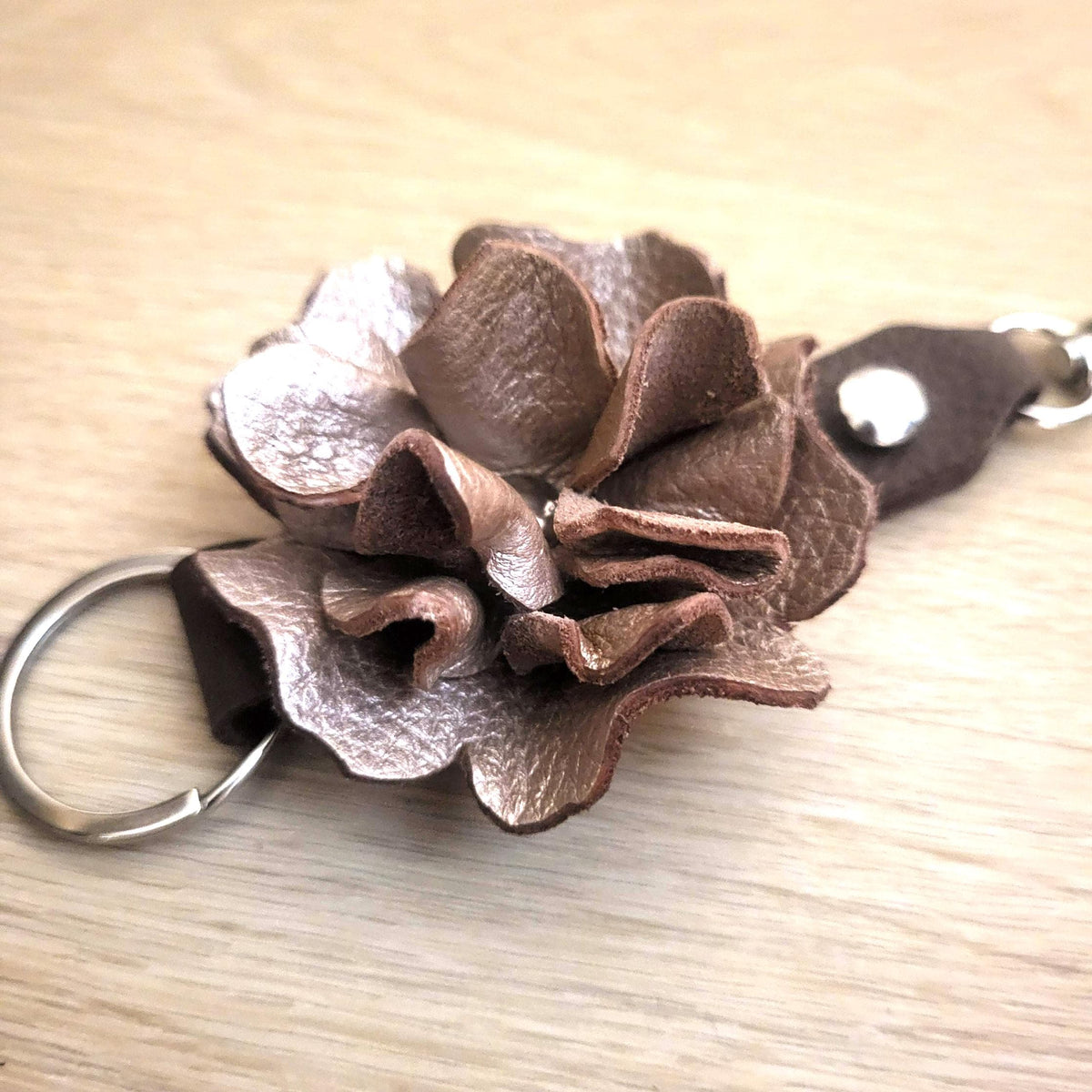 Golden  Leather Rose Keychain – Personalized Unique Handmade Flower Charm for Keys &amp; Bags