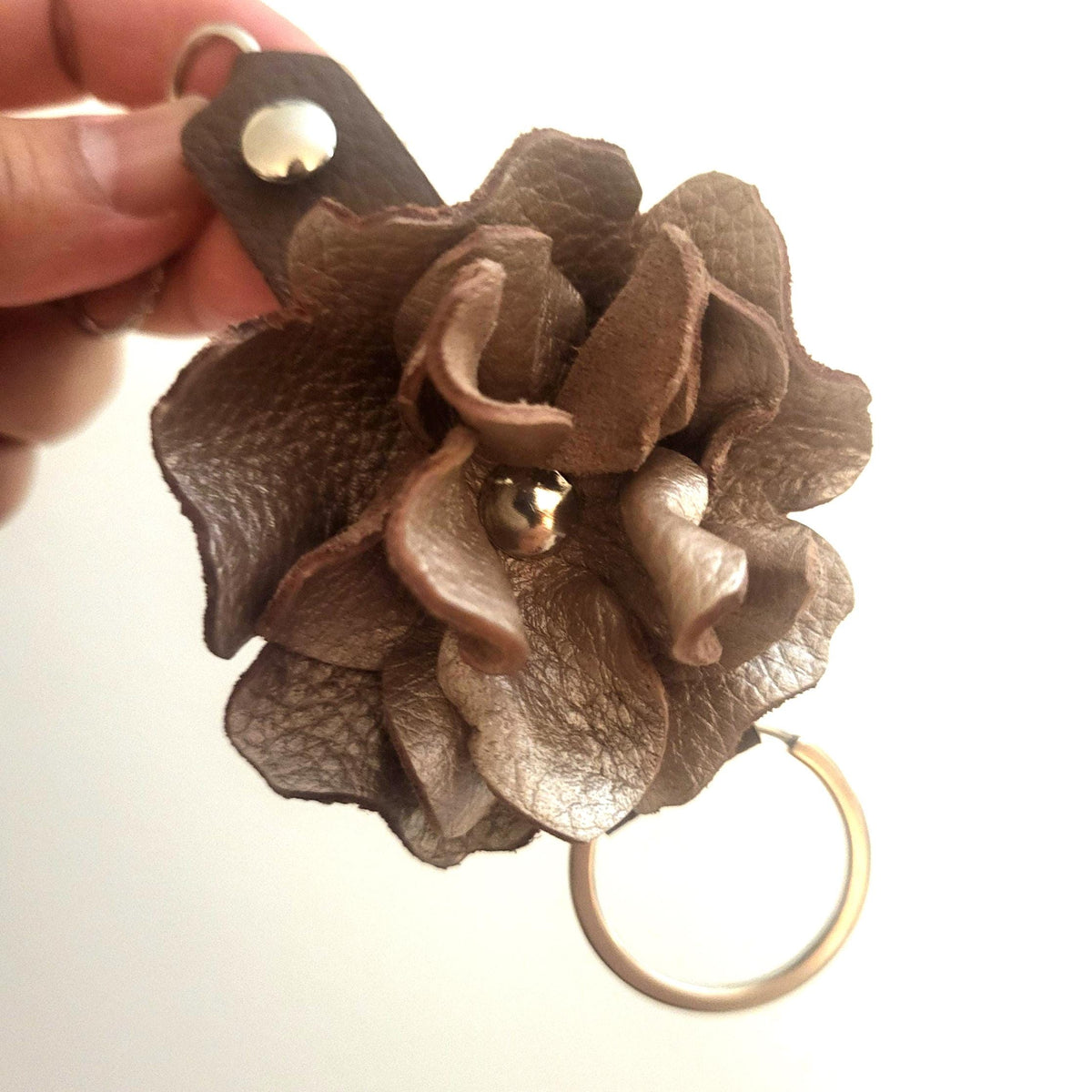Golden  Leather Rose Keychain – Personalized Unique Handmade Flower Charm for Keys &amp; Bags