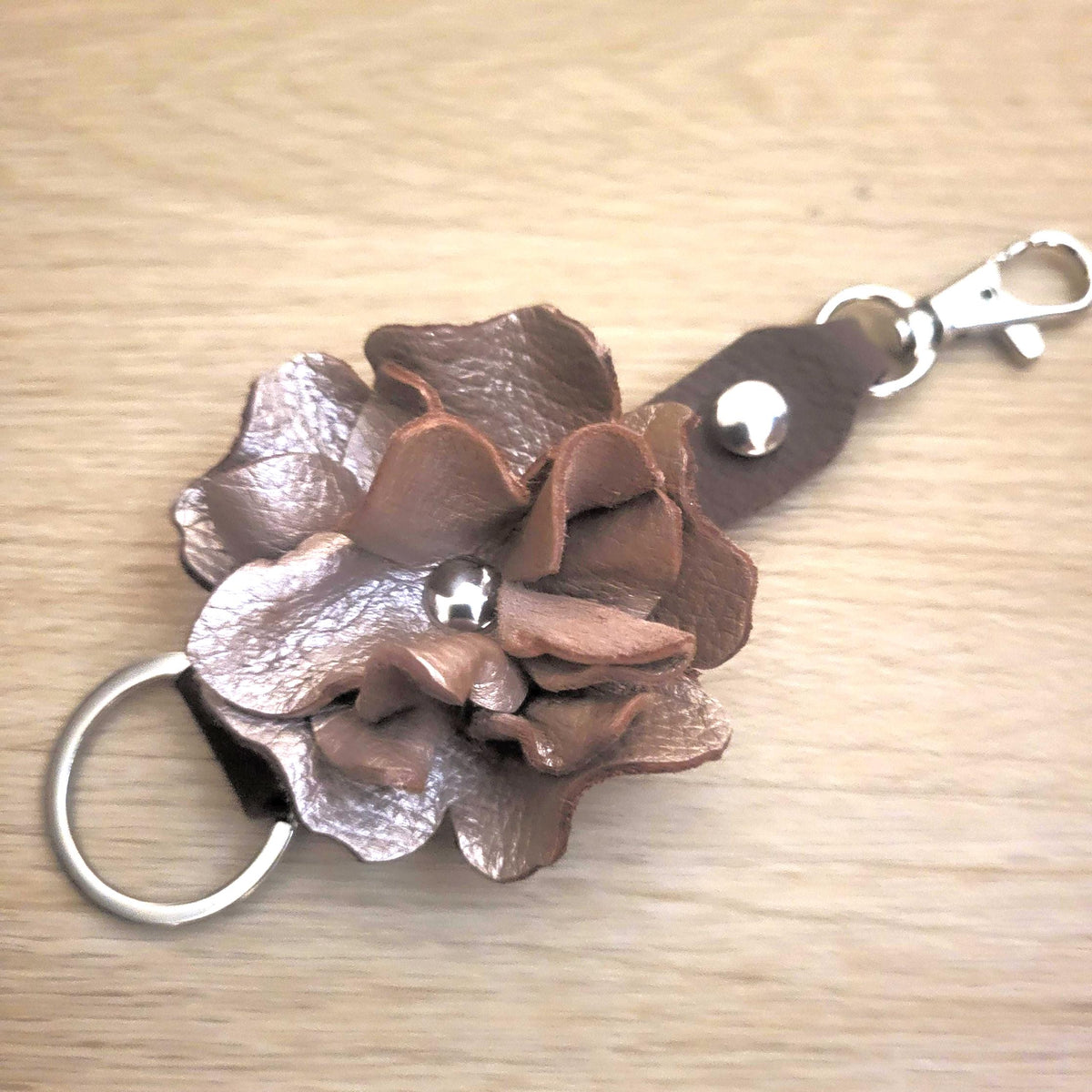 Golden  Leather Rose Keychain – Personalized Unique Handmade Flower Charm for Keys &amp; Bags