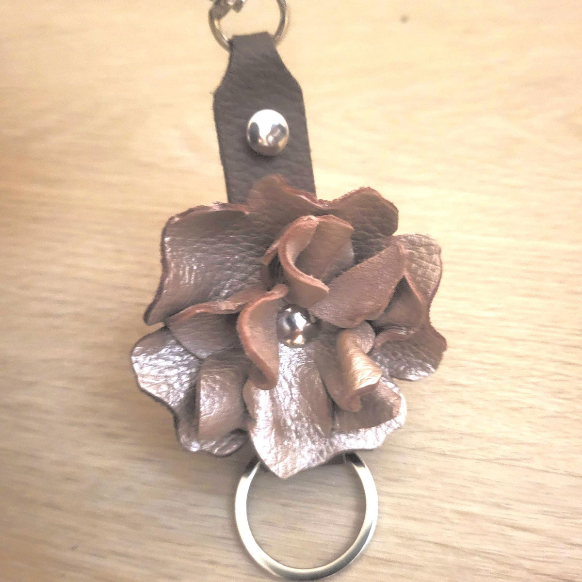 Golden  Leather Rose Keychain – Personalized Unique Handmade Flower Charm for Keys &amp; Bags