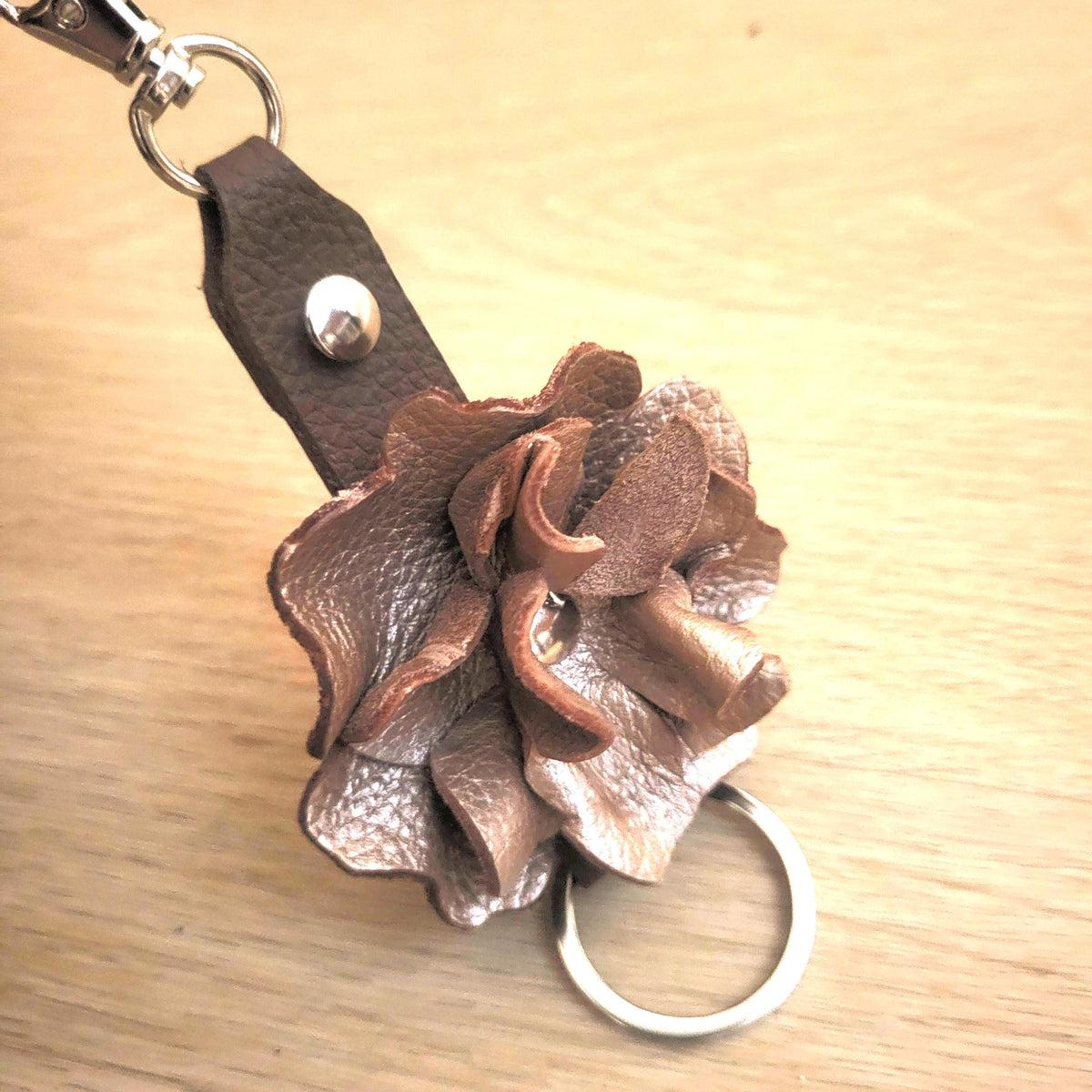 Golden  Leather Rose Keychain – Personalized Unique Handmade Flower Charm for Keys &amp; Bags