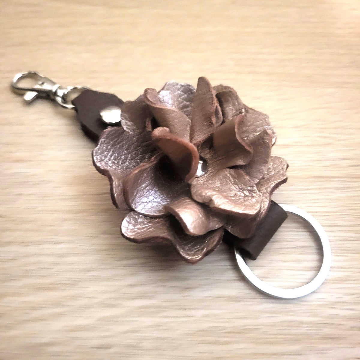Golden  Leather Rose Keychain – Personalized Unique Handmade Flower Charm for Keys &amp; Bags