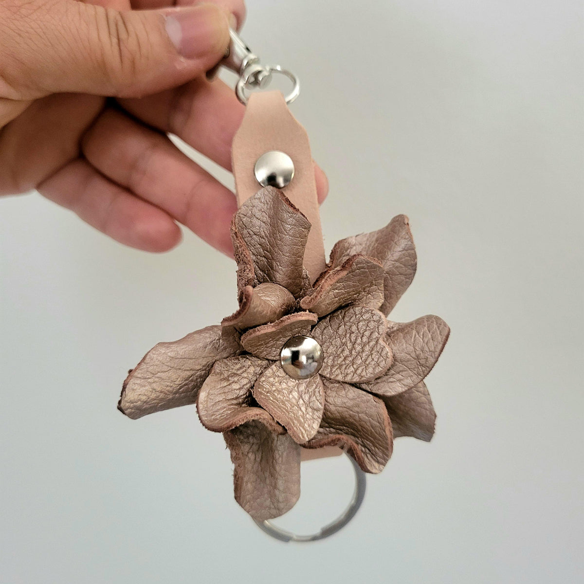 Golden  Leather Rose Keychain – Personalized Unique Handmade Flower Charm for Keys &amp; Bags