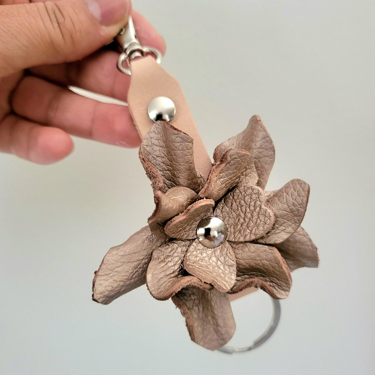 Golden  Leather Rose Keychain – Personalized Unique Handmade Flower Charm for Keys &amp; Bags