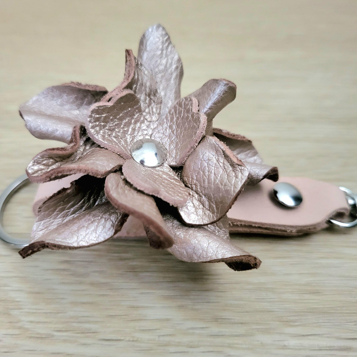 Golden  Leather Rose Keychain – Personalized Unique Handmade Flower Charm for Keys &amp; Bags