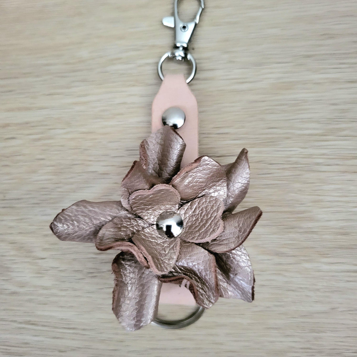 Golden  Leather Rose Keychain – Personalized Unique Handmade Flower Charm for Keys &amp; Bags
