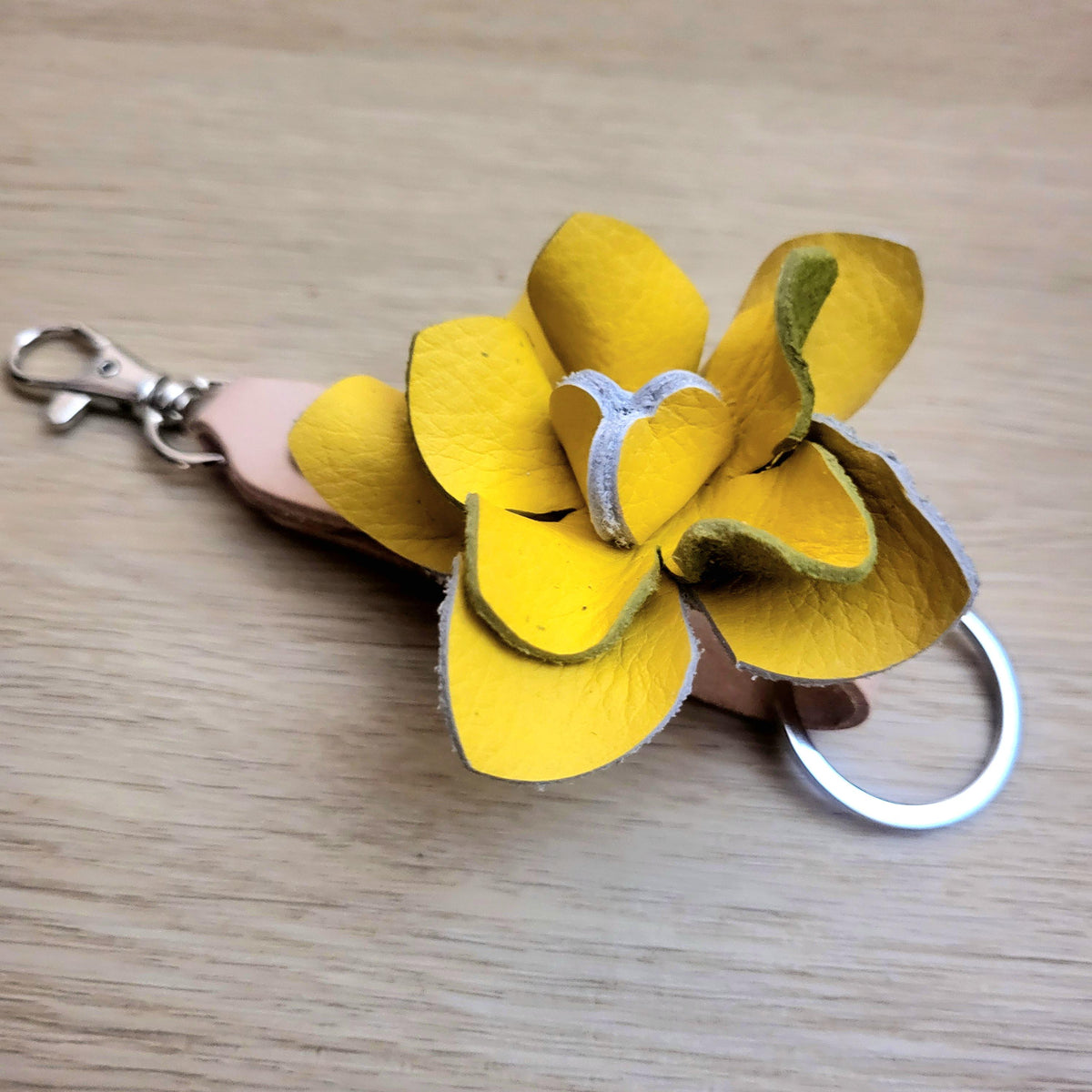 Pink Leather Rose Keychain – Personalized Unique Handmade Flower Charm for Keys &amp; Bags