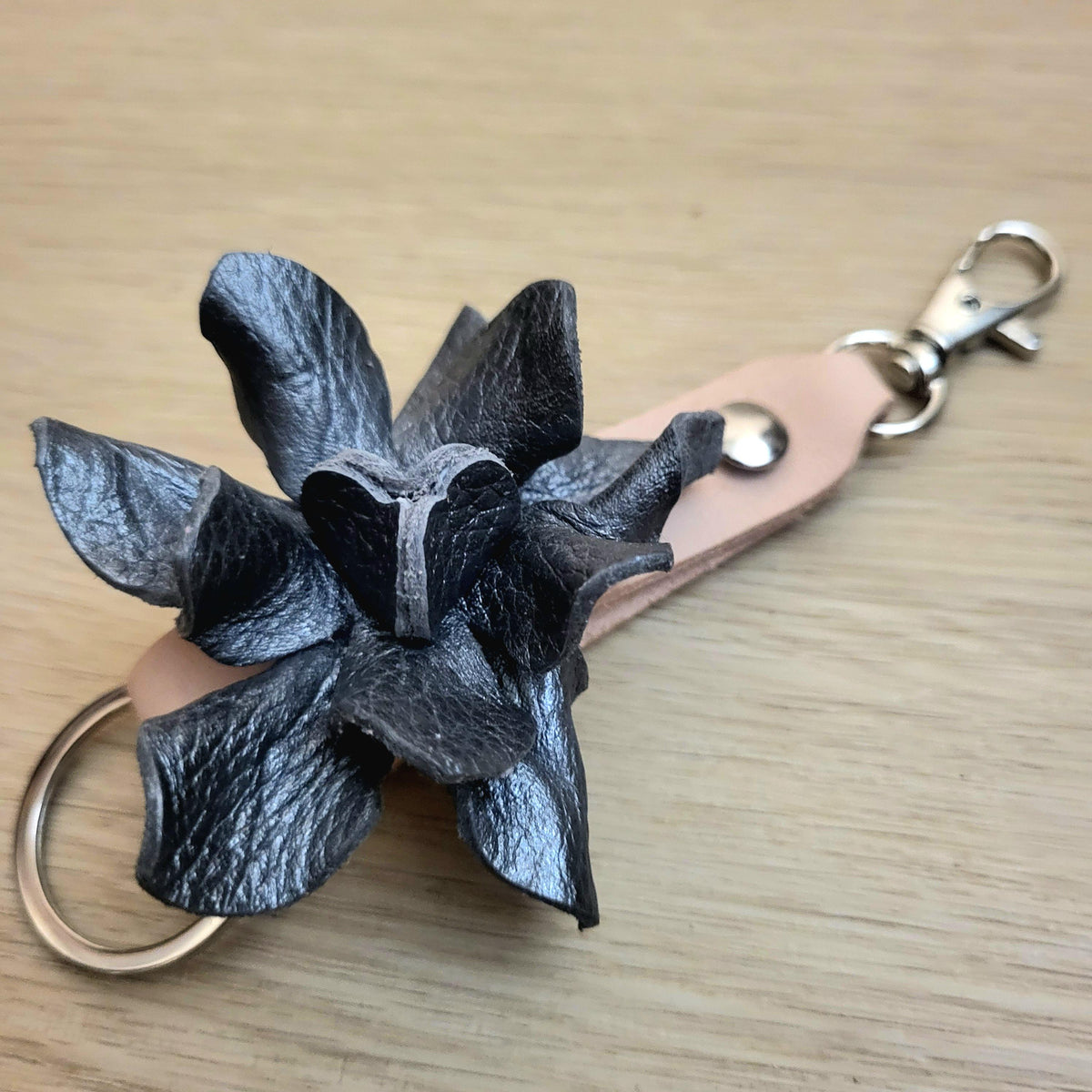 Pink Leather Rose Keychain – Personalized Unique Handmade Flower Charm for Keys &amp; Bags