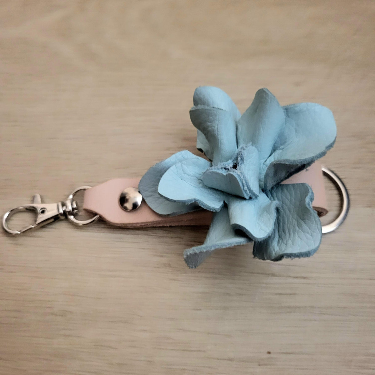 Pink Leather Rose Keychain – Personalized Unique Handmade Flower Charm for Keys &amp; Bags