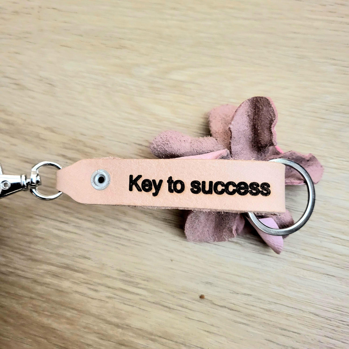 Pink Leather Rose Keychain – Personalized Unique Handmade Flower Charm for Keys &amp; Bags