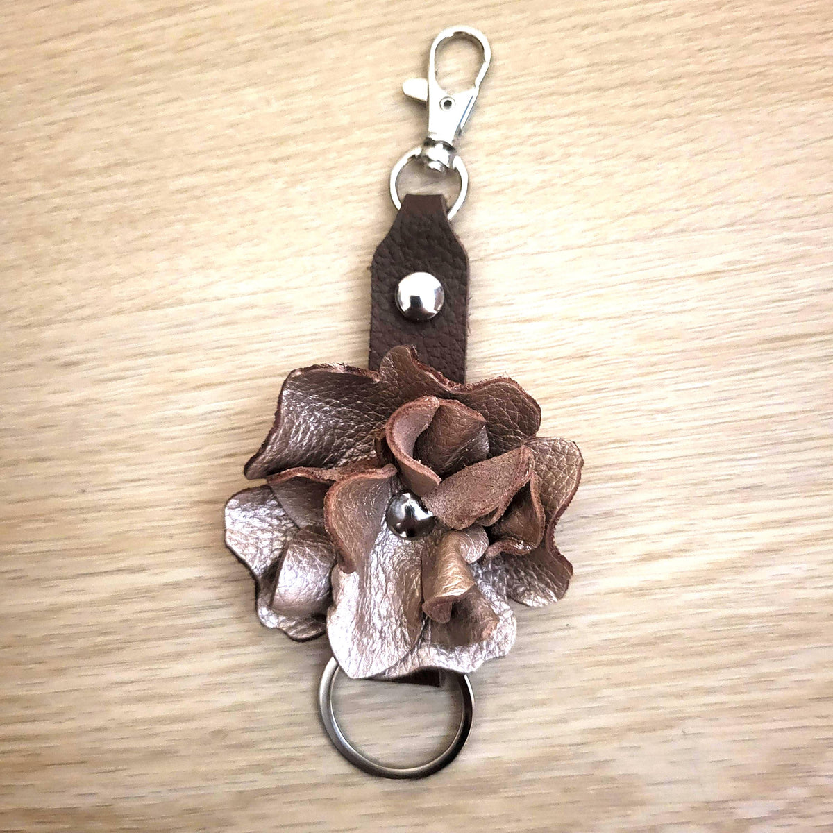 Golden  Leather Rose Keychain – Personalized Unique Handmade Flower Charm for Keys &amp; Bags