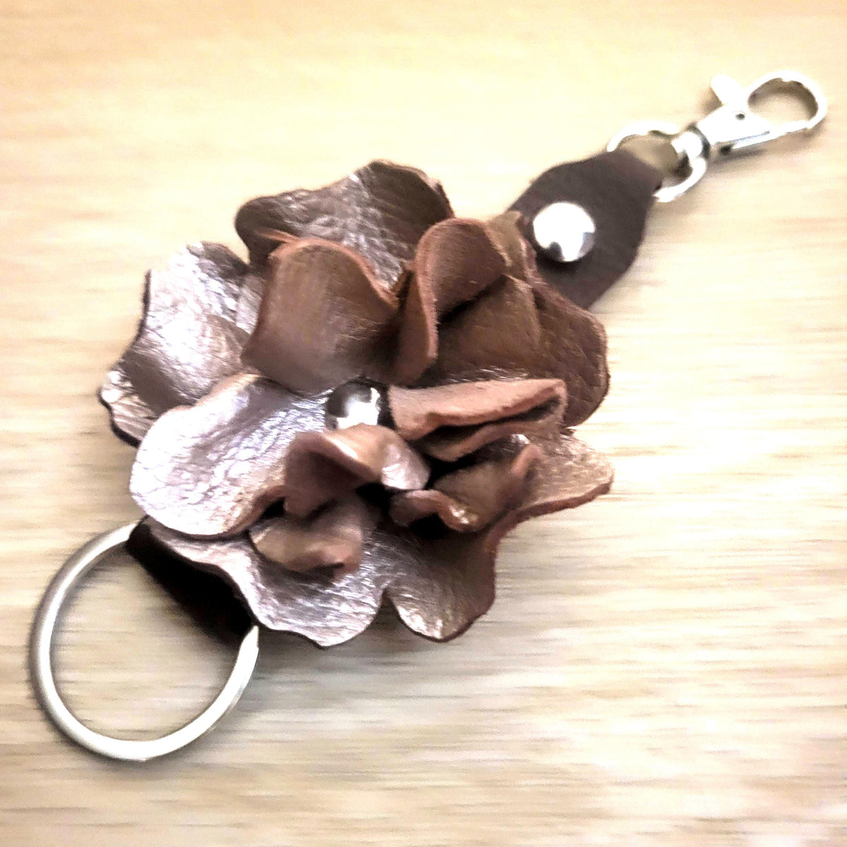 Golden  Leather Rose Keychain – Personalized Unique Handmade Flower Charm for Keys &amp; Bags