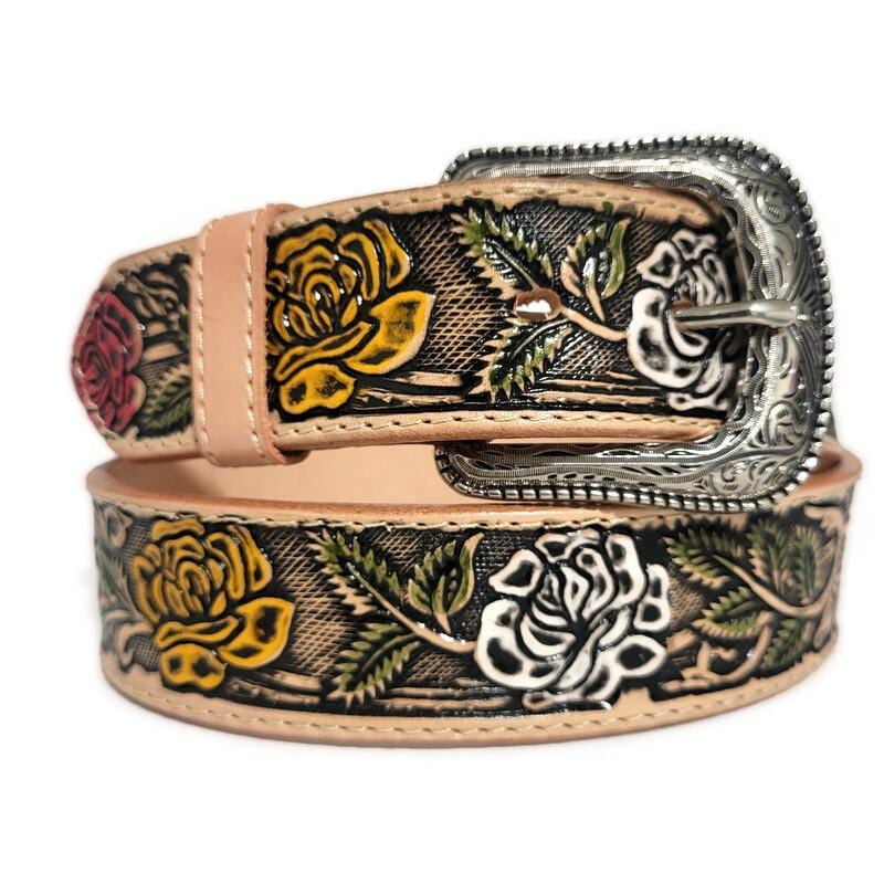 Floral Embossed  Leather Belt for Women,  Boho Bohemian Rodeo Style