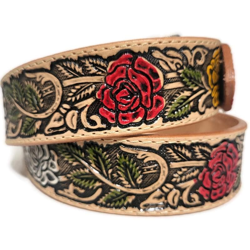 Floral Embossed  Leather Belt for Women,  Boho Bohemian Rodeo Style