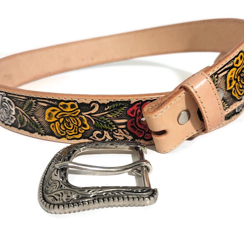 Floral Embossed  Leather Belt for Women,  Boho Bohemian Rodeo Style