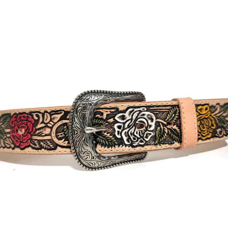 Floral Embossed  Leather Belt for Women,  Boho Bohemian Rodeo Style