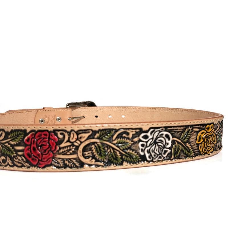 Floral Embossed  Leather Belt for Women,  Boho Bohemian Rodeo Style