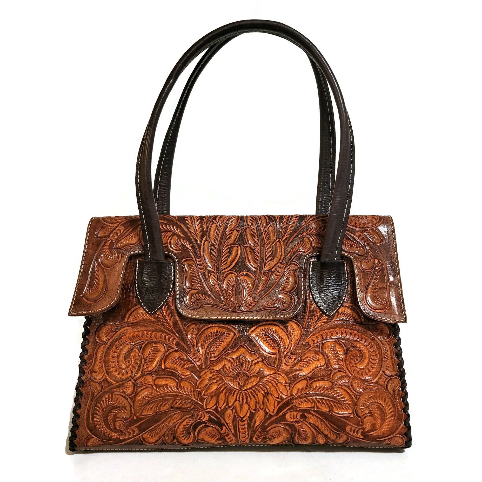 Hand tooled leather bag for women ,  Genuine leather,  Brown bag,  Women leather handbag