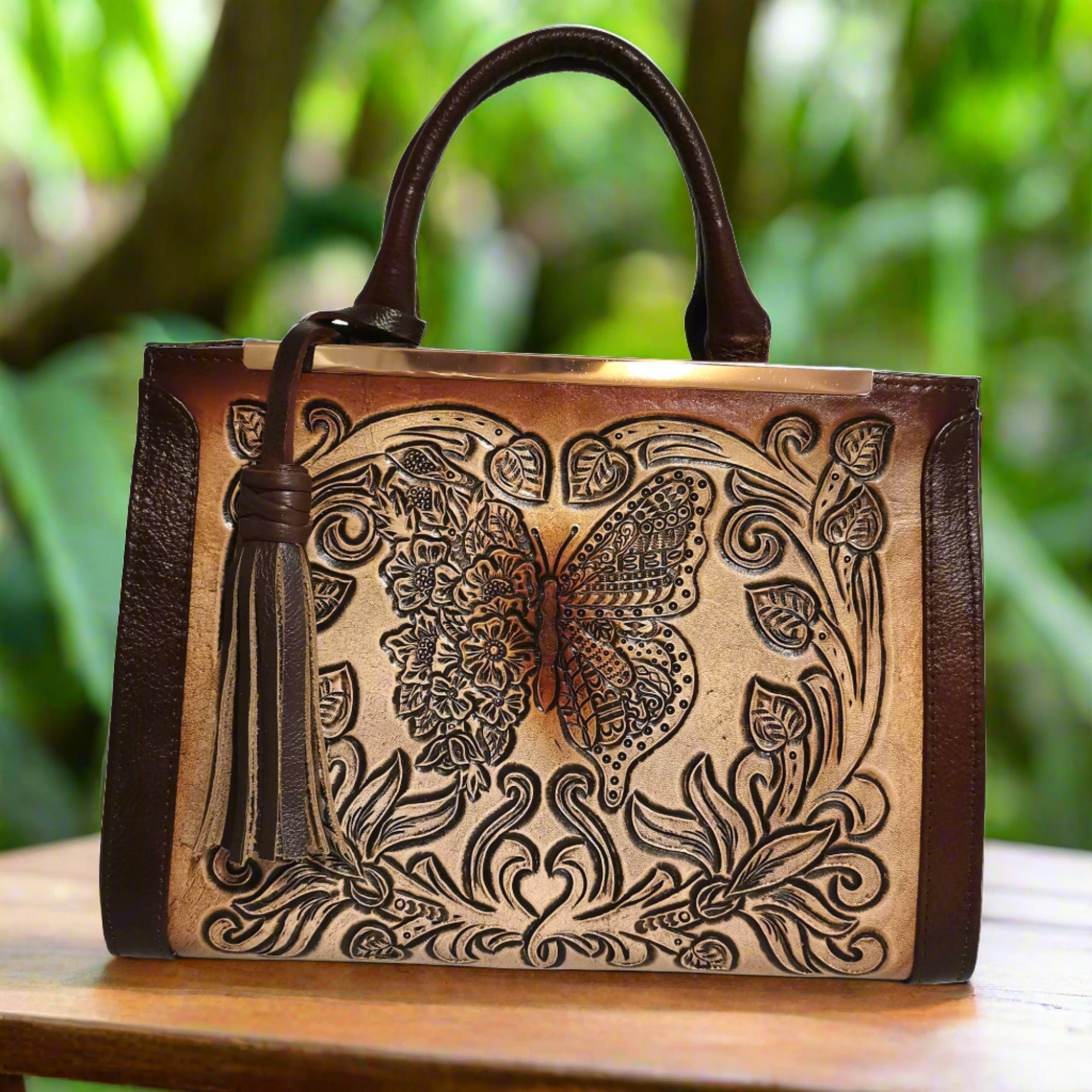 Leather bag , Hand tooled leather