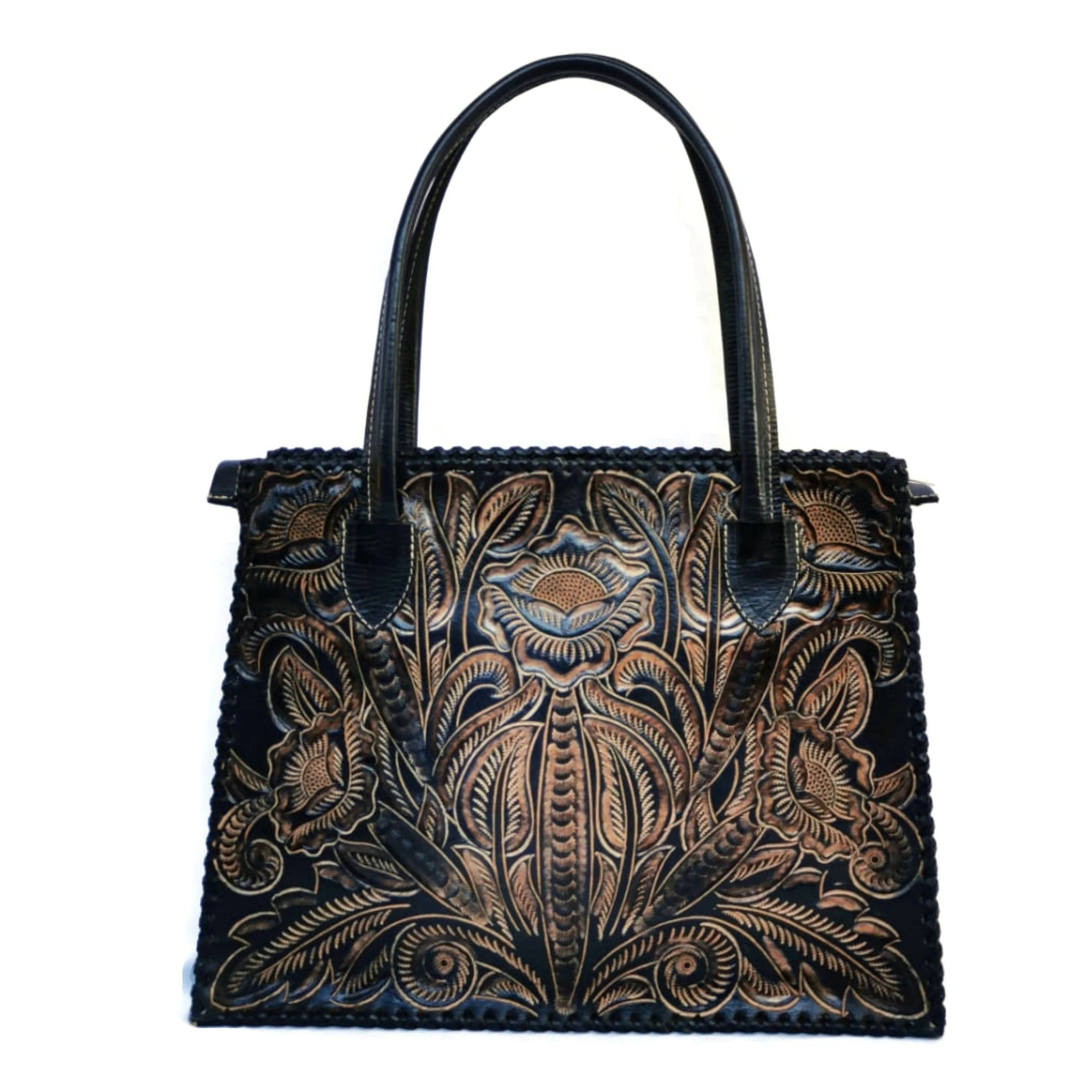 Hand tooled  carved leather bag for women, shoulder bag, genuine leather bag