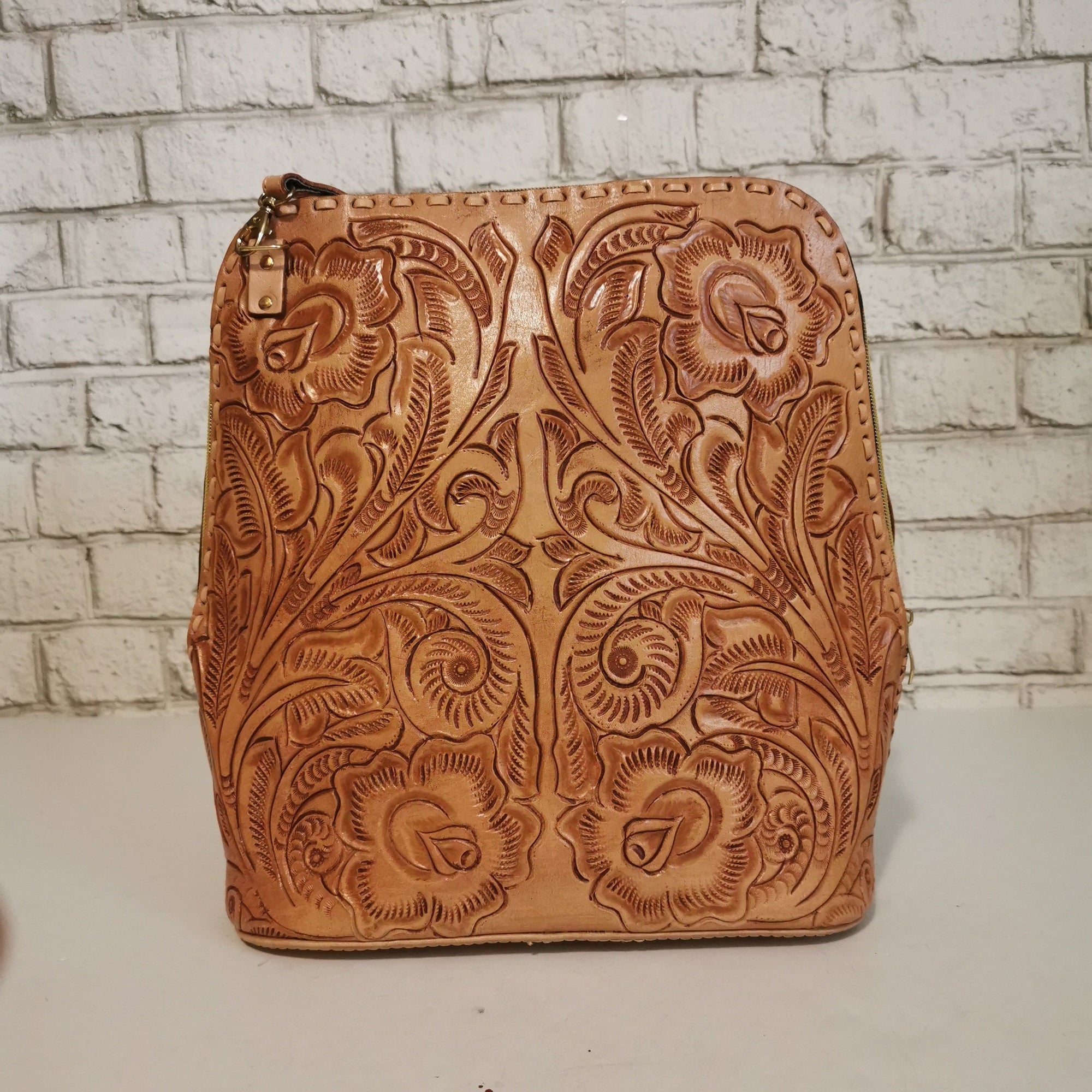 Leather bag backpack for women, Hand tooled leather