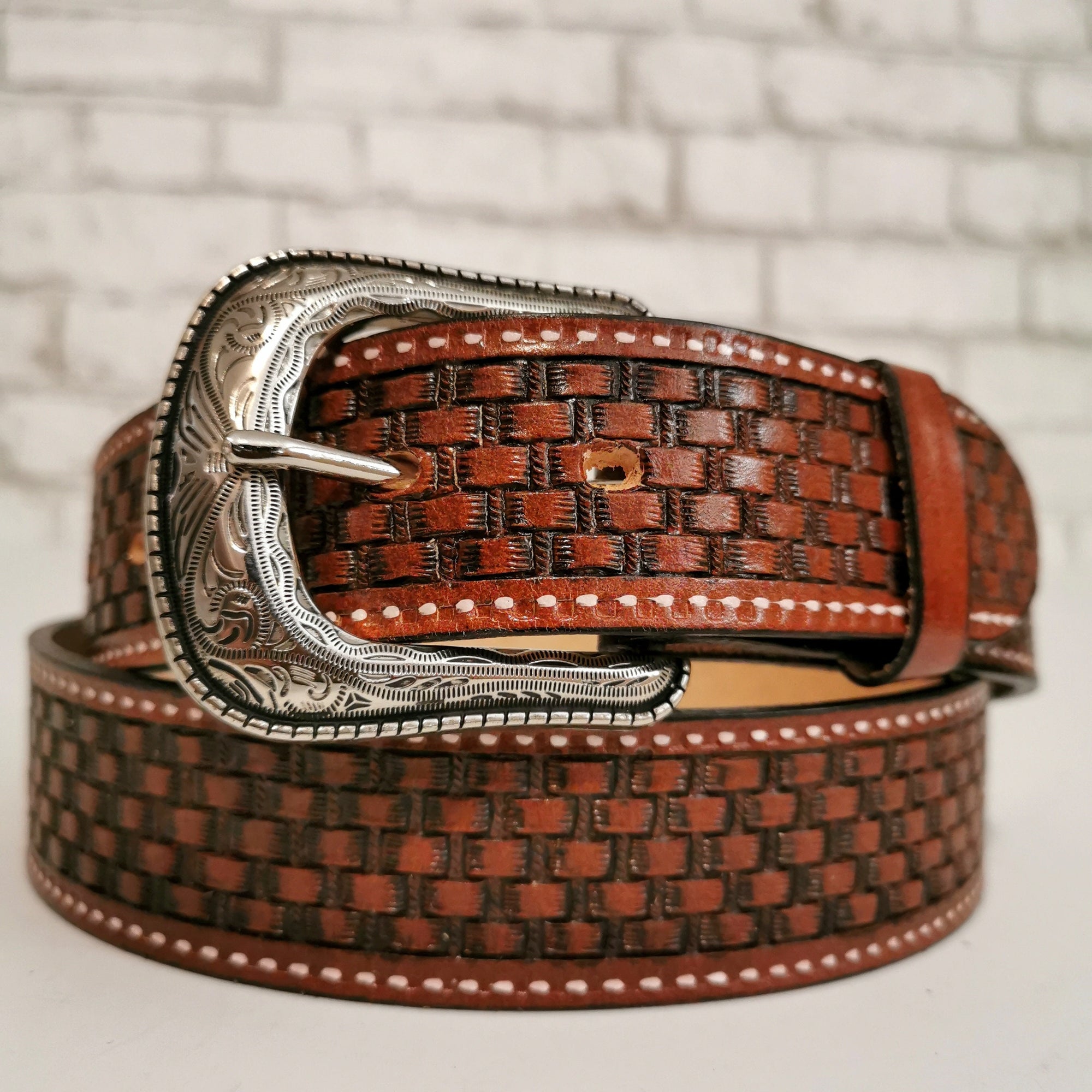 leather belt for men, brown , handmade