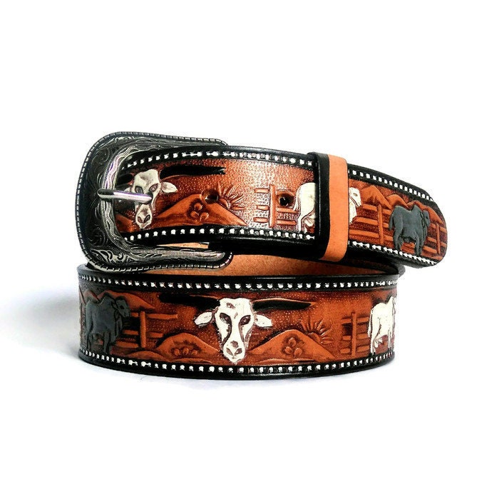 Cinturón de cuero occidental para hombre, cinturón marrón, cinturón de cuero real para él, cinturón de jeans, cinturón de cuero de vaquero