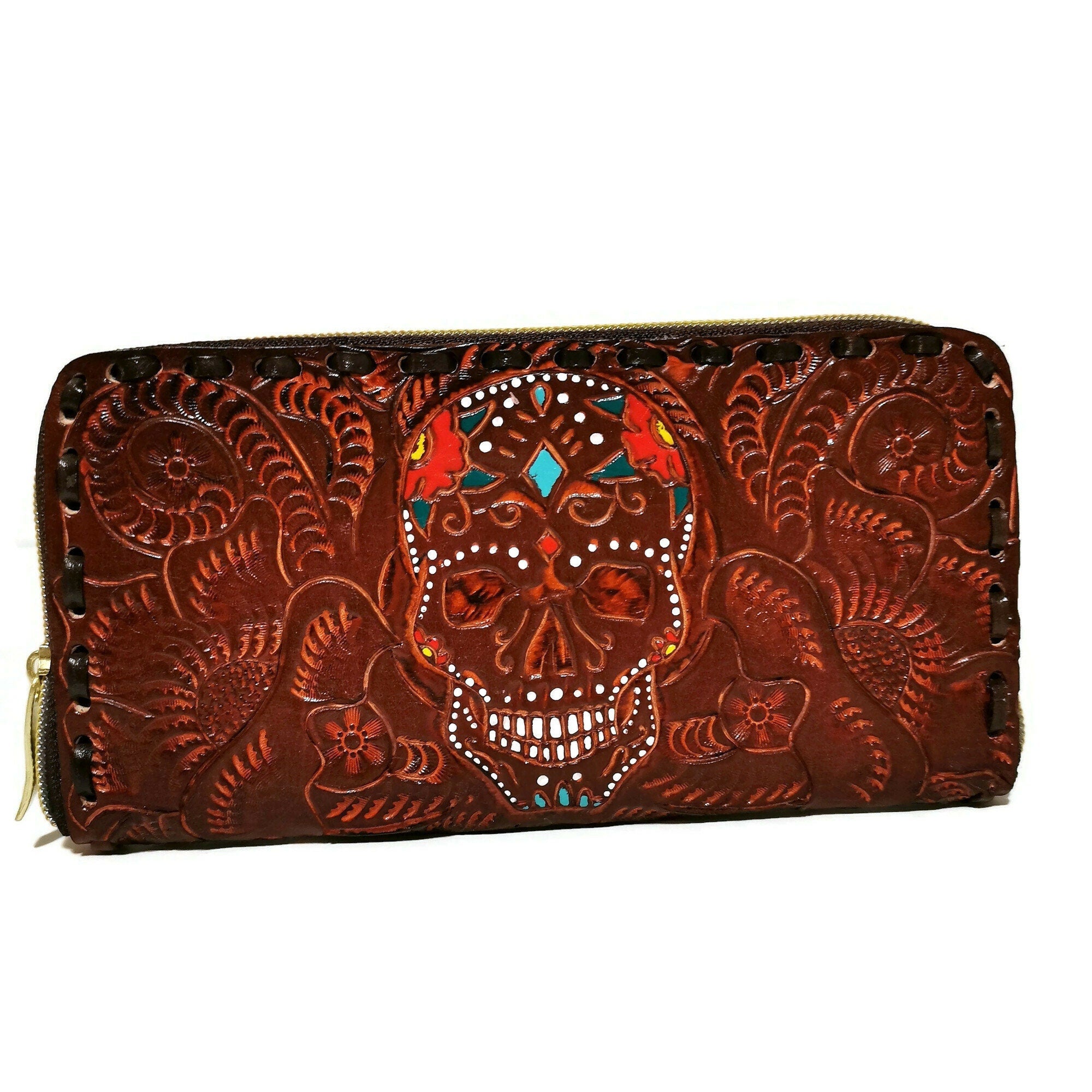 large wallet for women, skull