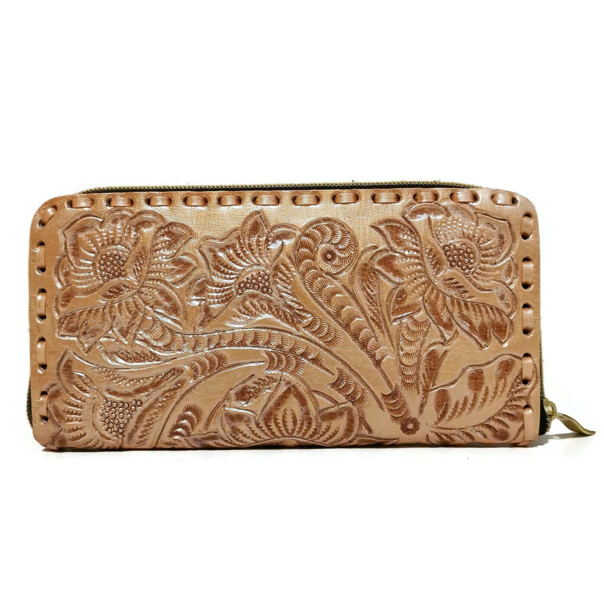 Hand tooled leather wallet for women  for cards