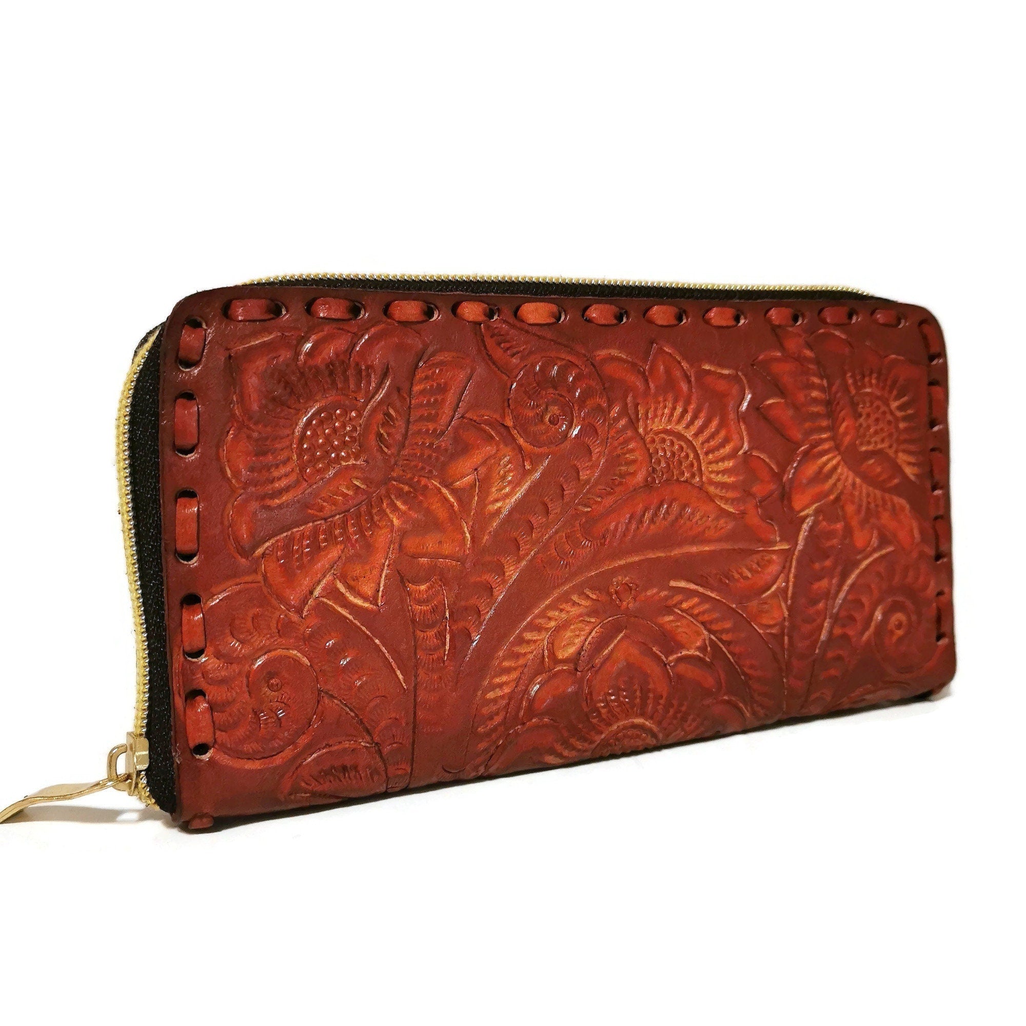 leather wallet with zipper for women