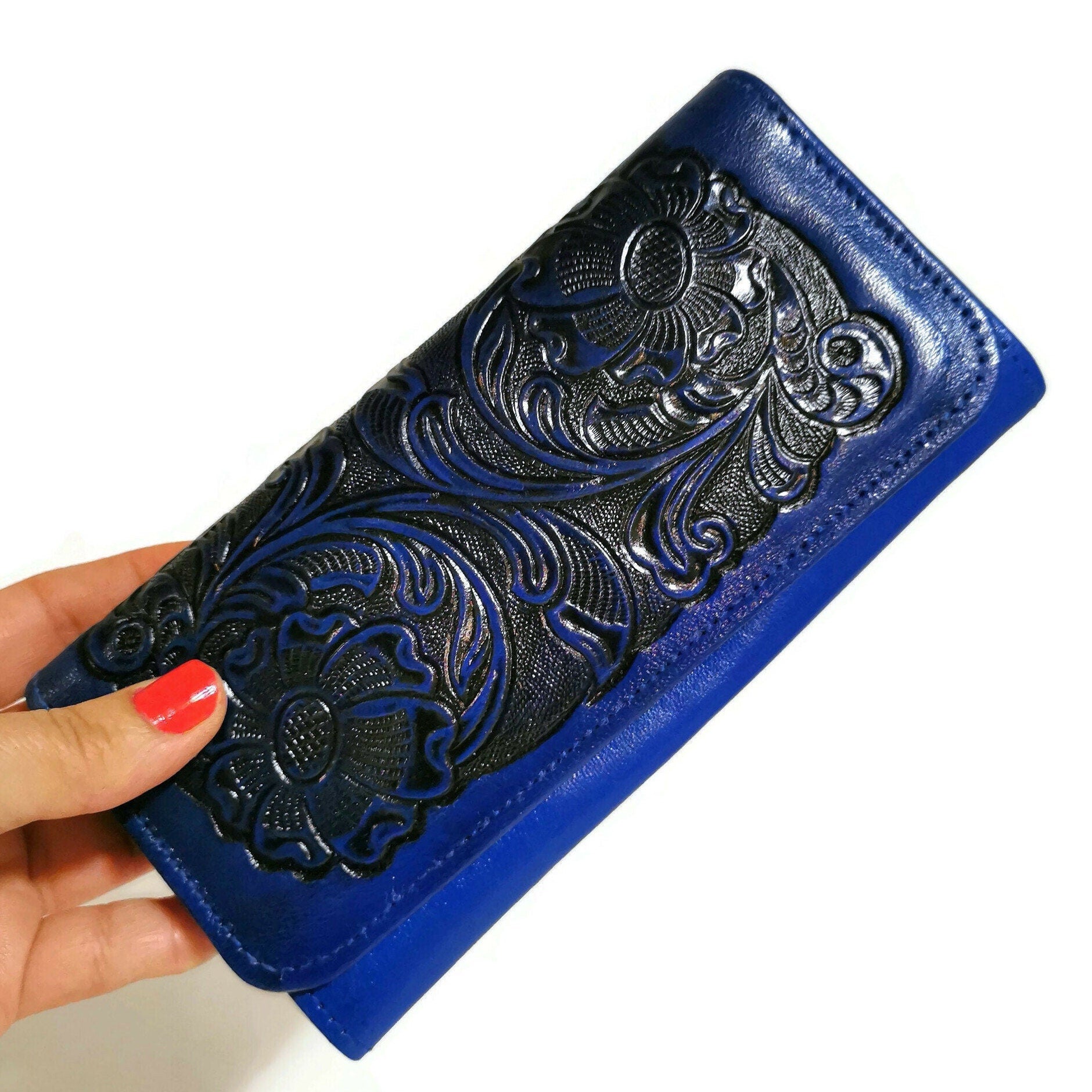 blue leather wallet for women