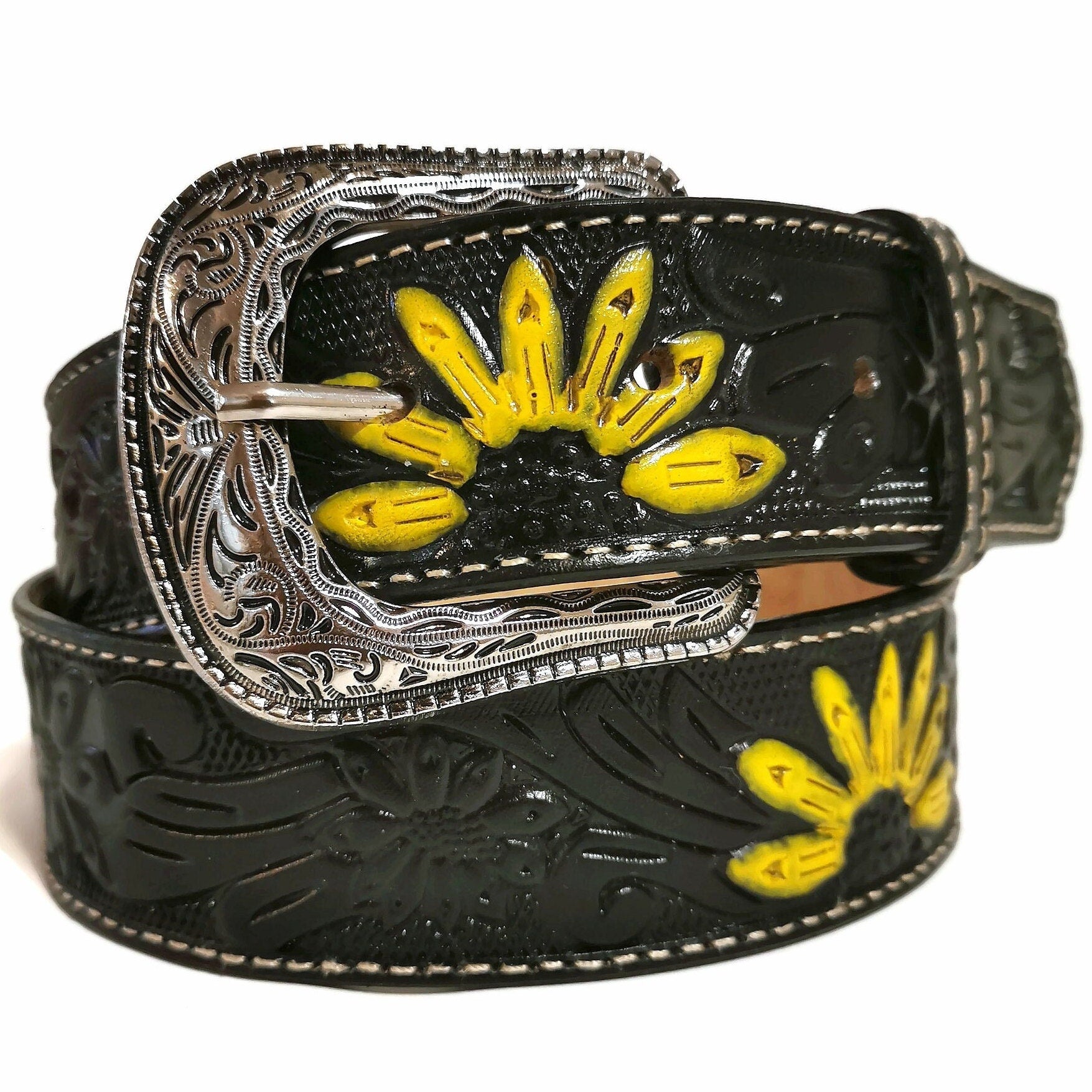 black belt for women, leather , sunflower