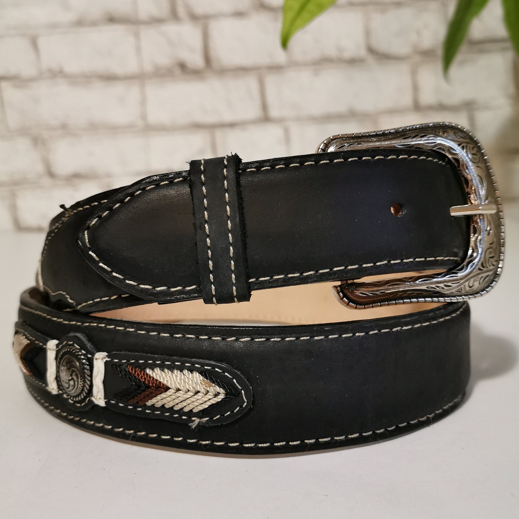 Cinturón occidental para hombre, cinturón de cuero negro hecho a mano, cinturón negro para hombre, cinturón vaquero