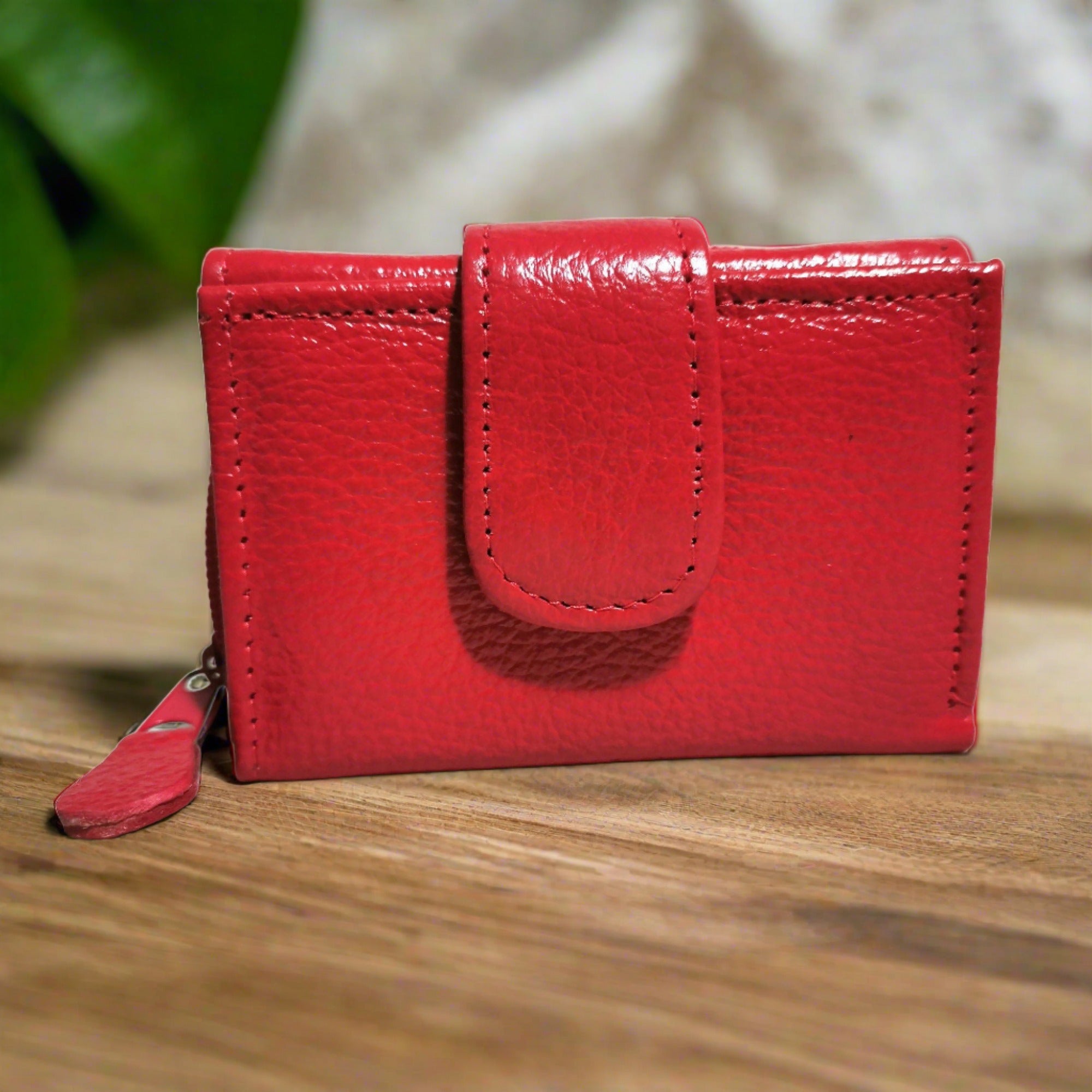 red leather wallet for women, trifold , wallet with zipper, genuine leather